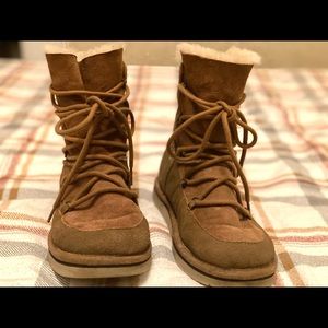 UGG Lodge Fur-Lined Lace-Up Boot, Chestnut